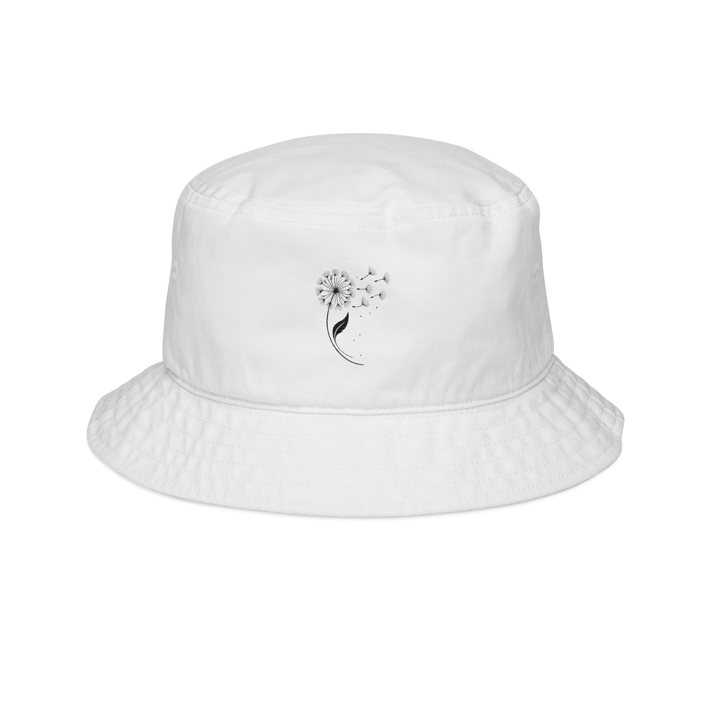 Minimalist Dandelion Embroidered Bucket Hat | White Cotton Summer Hat