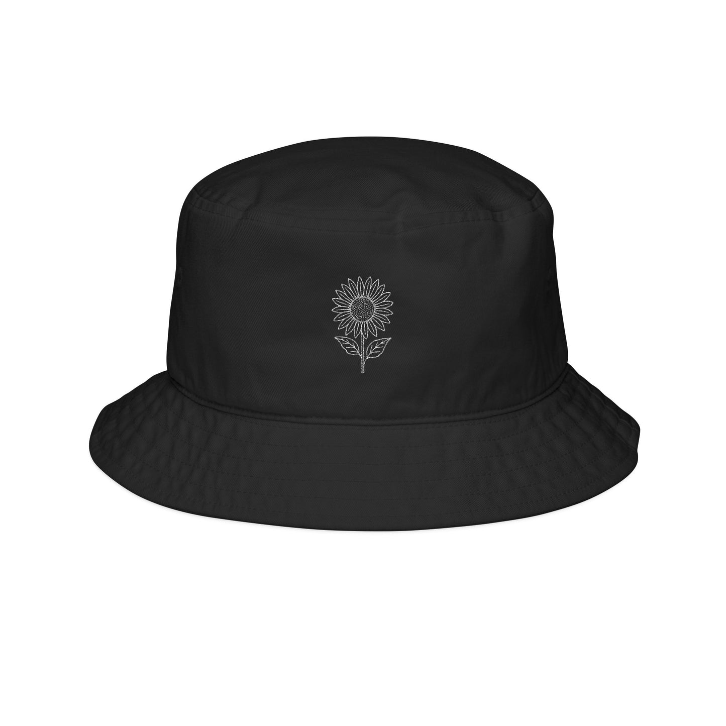 Embroidered sunflower bucket, hat black cotton garden hat, nature lover gift, floral hat for women