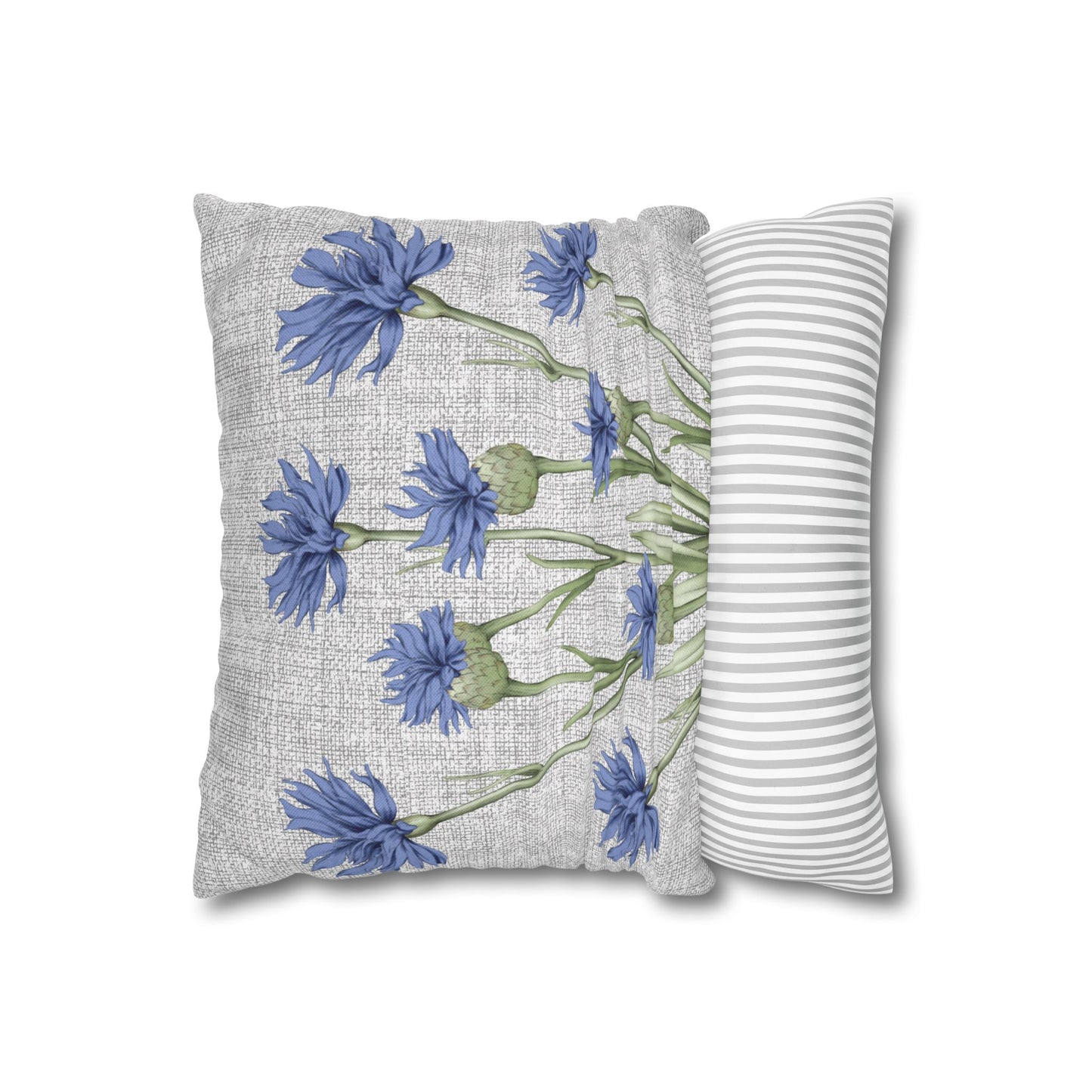 Blue Cornflower Bloom Pillow Cover – Botanical Linen-Style Accent for Couch or Bed
