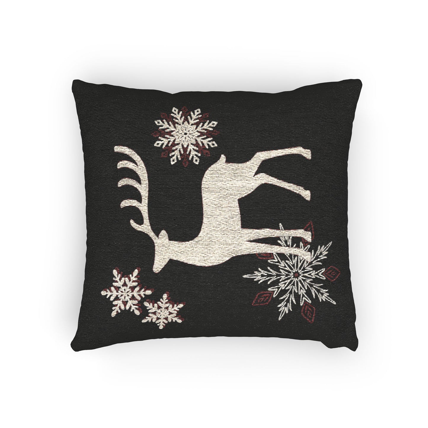Reindeer and Snowflakes Woven Pillow | Holiday Deer Throw Pillow