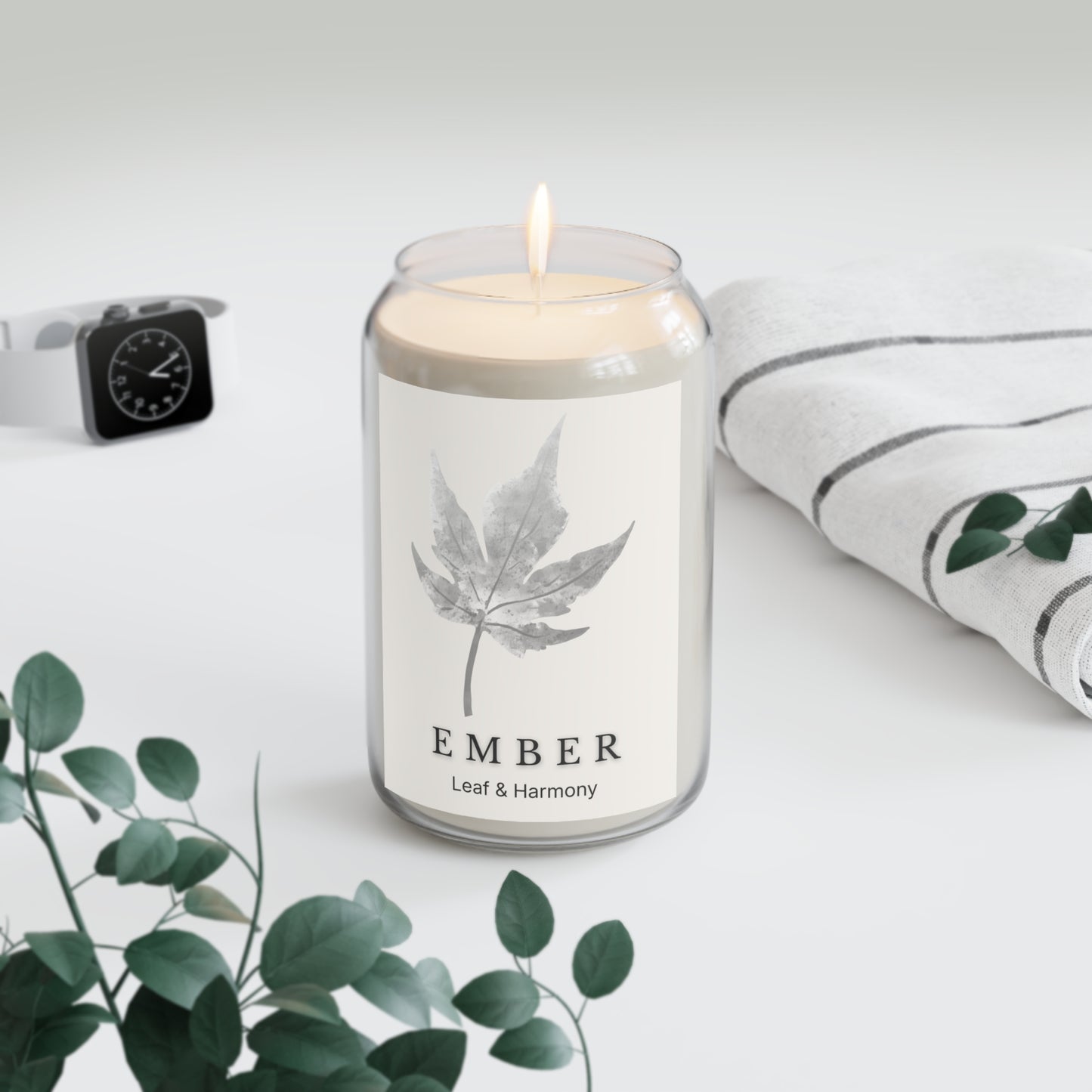 Ember Soy Candle | Warm Comfort Spice Scent | Minimalist Leaf Candle | 13.75 oz Natural Soy Wax | Cozy Home Gift