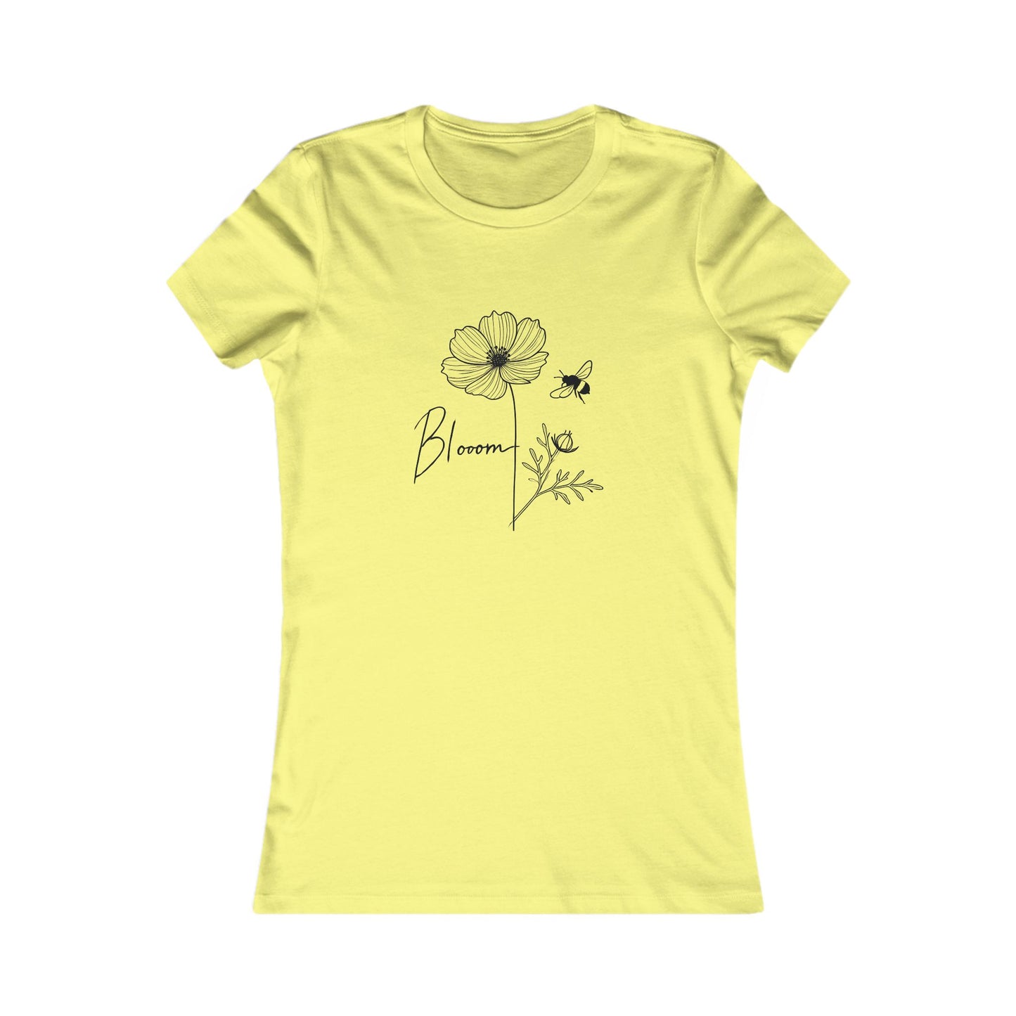 Yellow-Bloom & Bee Minimalist Floral T-Shirt – Women’s Cute Nature-Inspired Tee