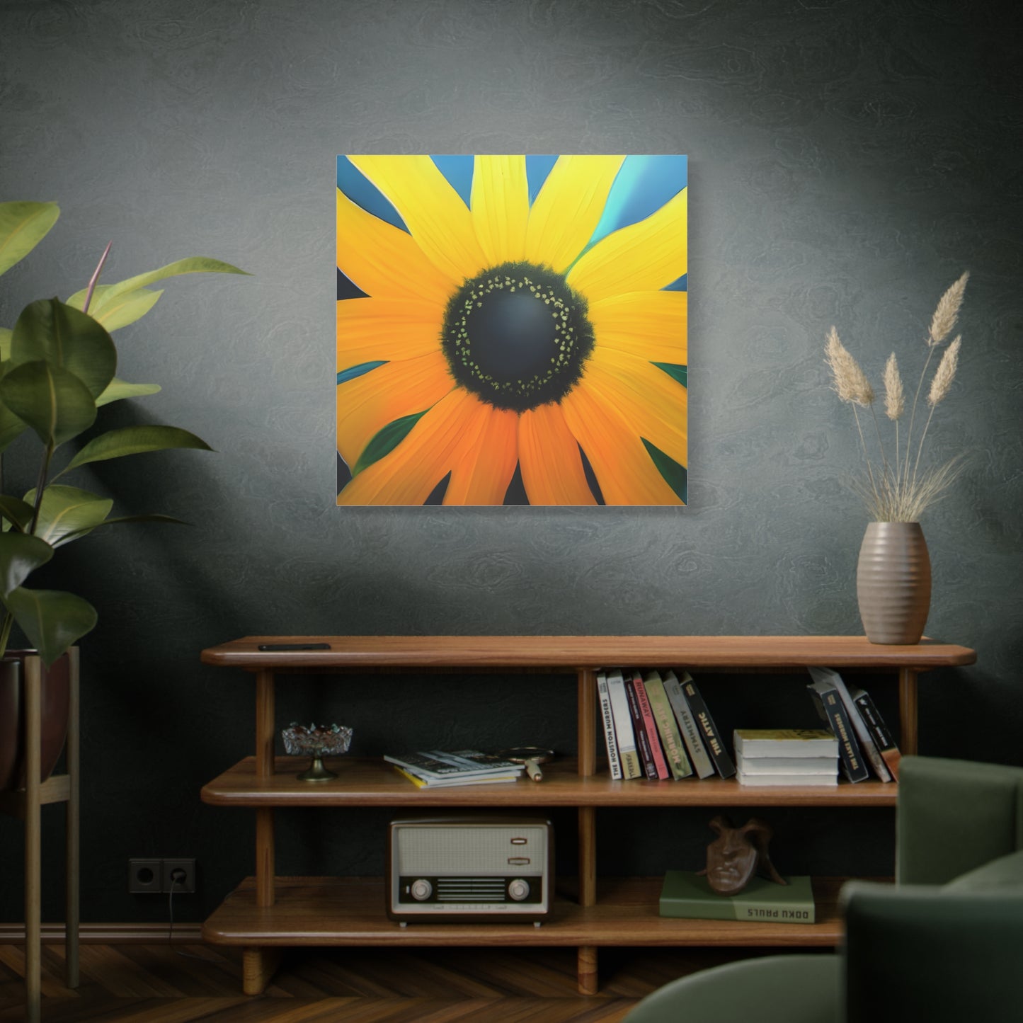 Black Eyed Susan Canvas Wall Art, Square Floral Oil Painting Style Print, Yellow Flower Wall Decor, Modern Botanical Artwork for Living Room