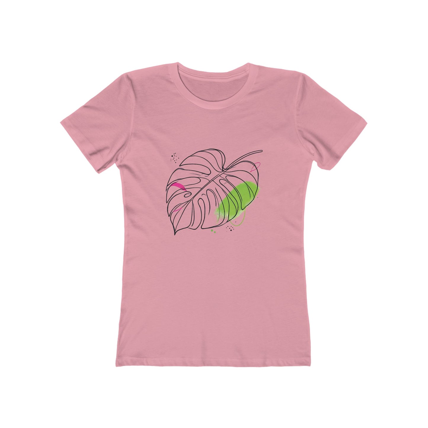 Pink-Minimalist Monstera Leaf T-Shirt – Boyfriend Tee Edition