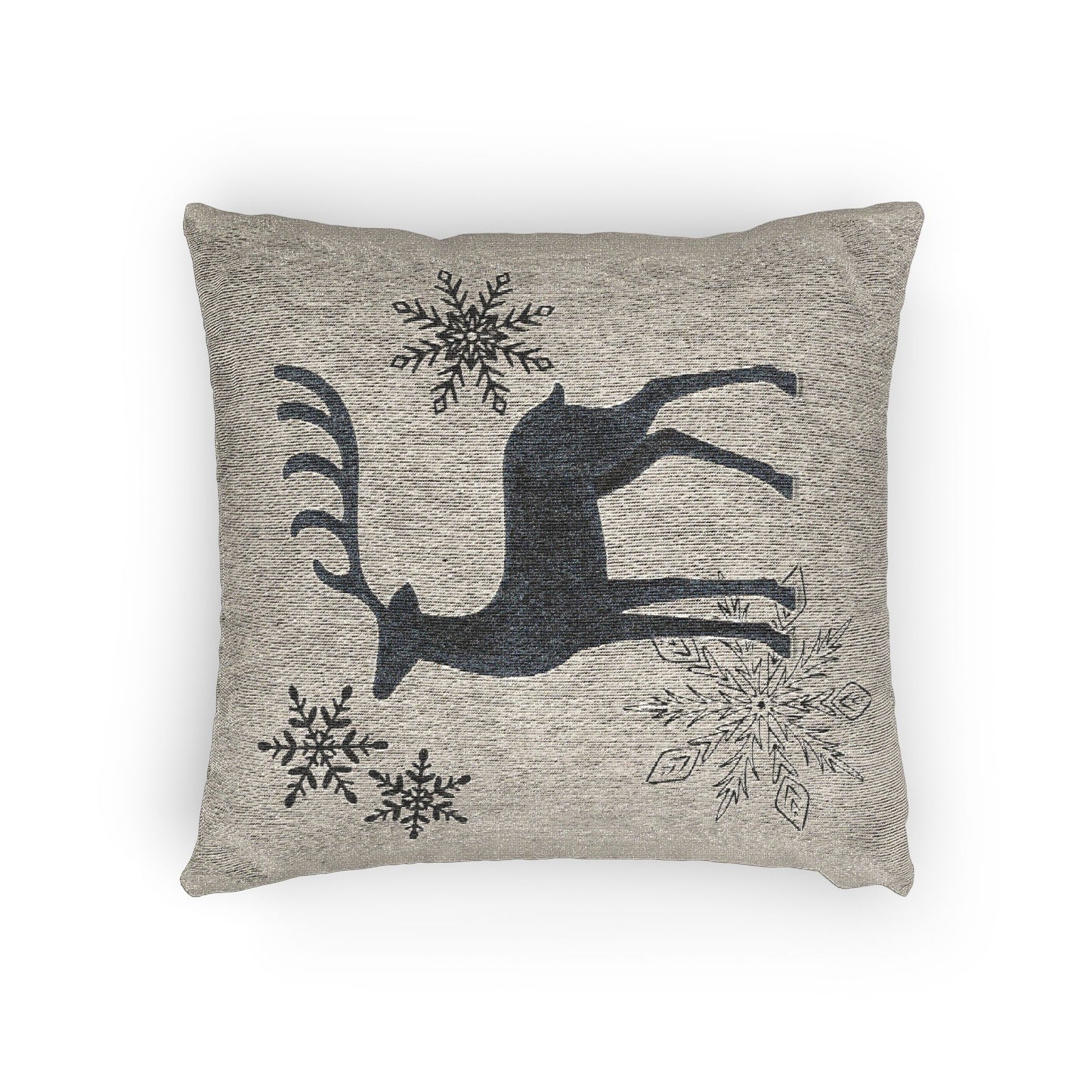 Mushroom Gray Scandinavian Reindeer Christmas Pillow, Neutral Winter Decor