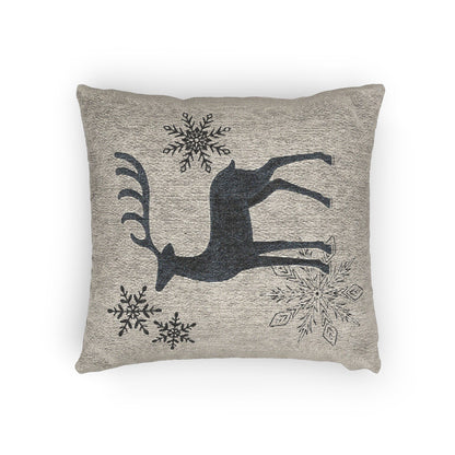Mushroom Gray Scandinavian Reindeer Christmas Pillow, Neutral Winter Decor