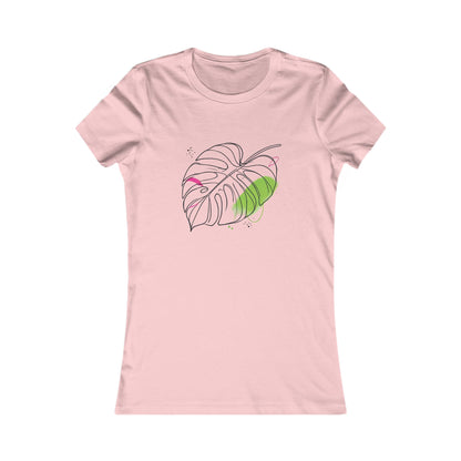 Pink-Minimalist Monstera Leaf T-Shirt – Modern Botanical Line Art Tee for Plant Lovers