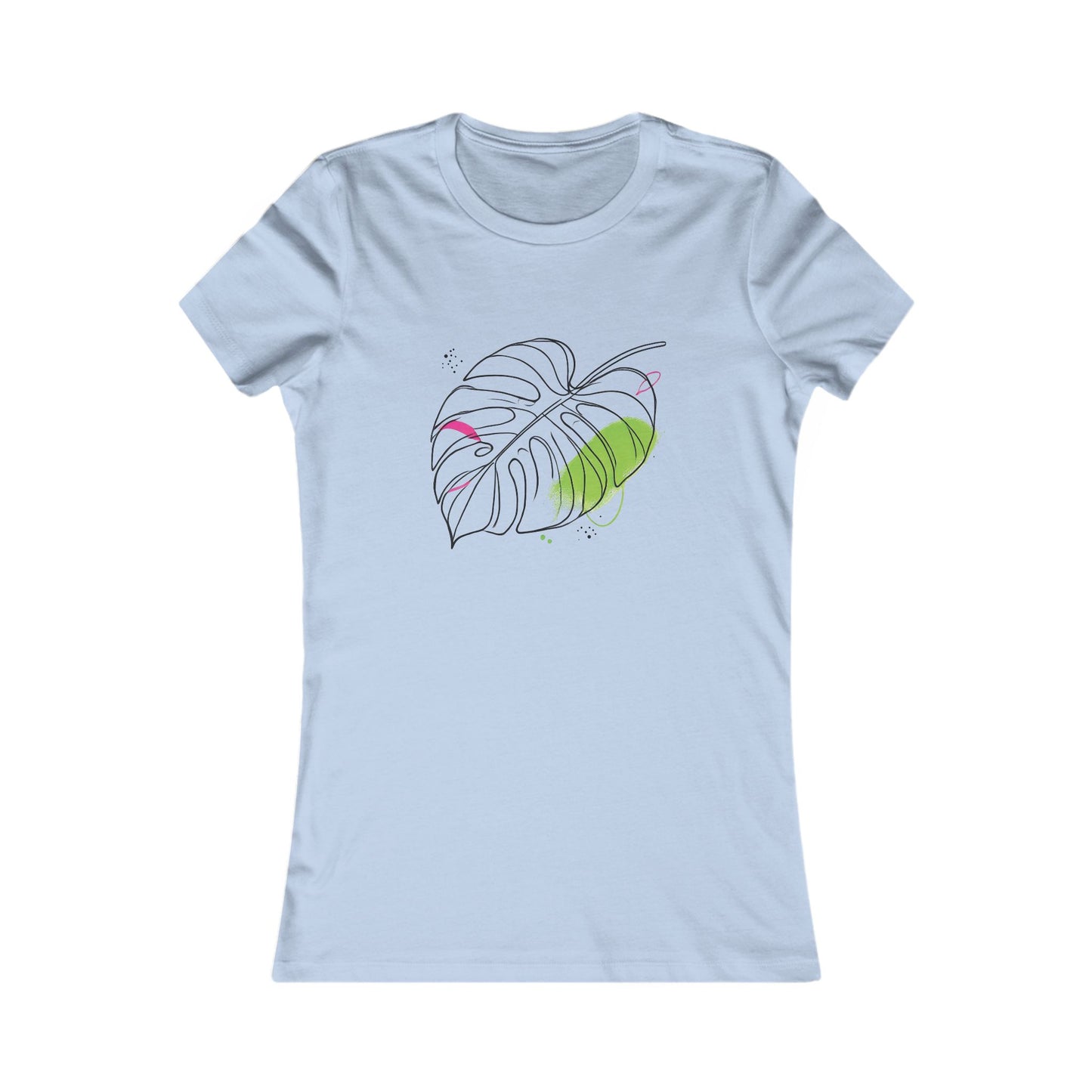 Light Blue-Minimalist Monstera Leaf T-Shirt – Modern Botanical Line Art Tee for Plant Lovers