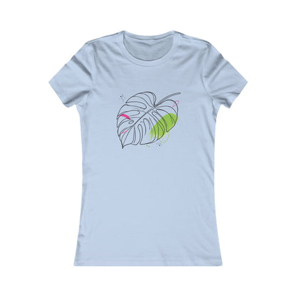 Light Blue-Minimalist Monstera Leaf T-Shirt – Modern Botanical Line Art Tee for Plant Lovers