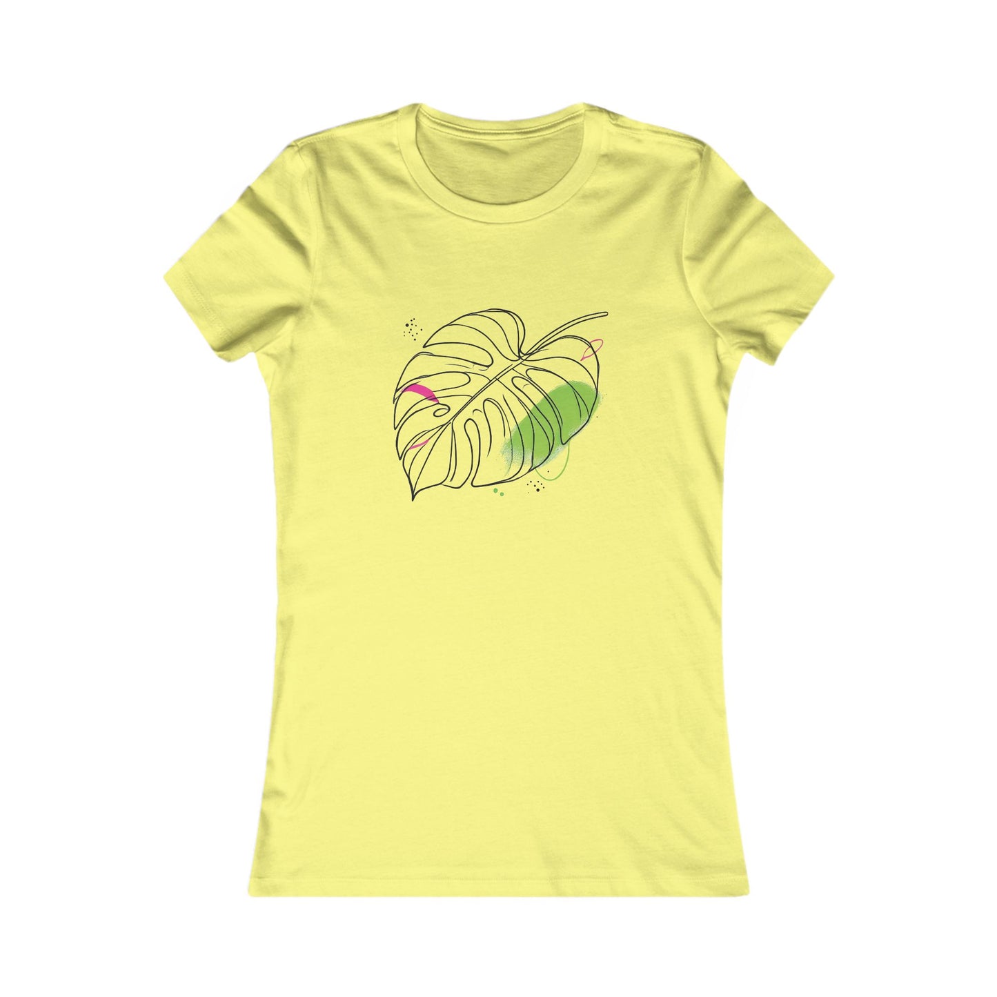 Yellow-Minimalist Monstera Leaf T-Shirt – Modern Botanical Line Art Tee for Plant Lovers
