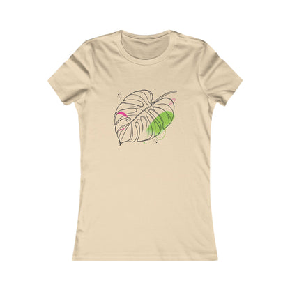 Tan-Minimalist Monstera Leaf T-Shirt – Modern Botanical Line Art Tee for Plant Lovers
