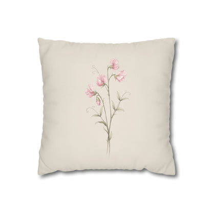 Sweet Pea Botanical Pillow Cover in a Soft Neutral for a Calm, Layered Home