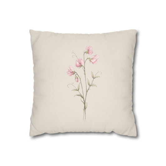 Sweet Pea Botanical Pillow Cover in a Soft Neutral for a Calm, Layered Home