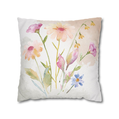 Watercolor Wildflower Pillow Cover – Soft Floral Throw Pillow Case for Couch, Bed, or Farmhouse Decor