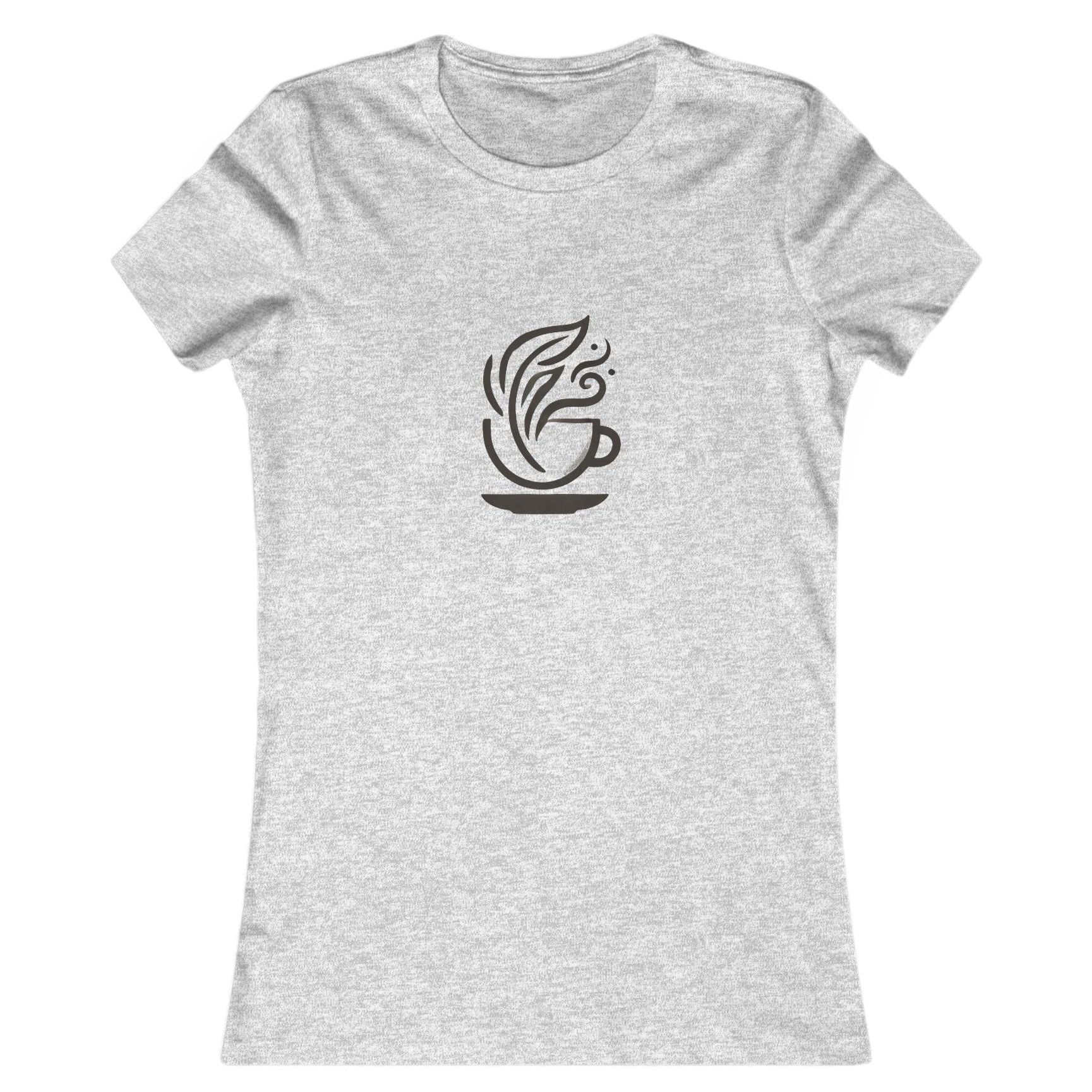 Gray-Coffee & Leaves Minimalist T-Shirt – Boho Coffee Lover & Plant Enthusiast Tee