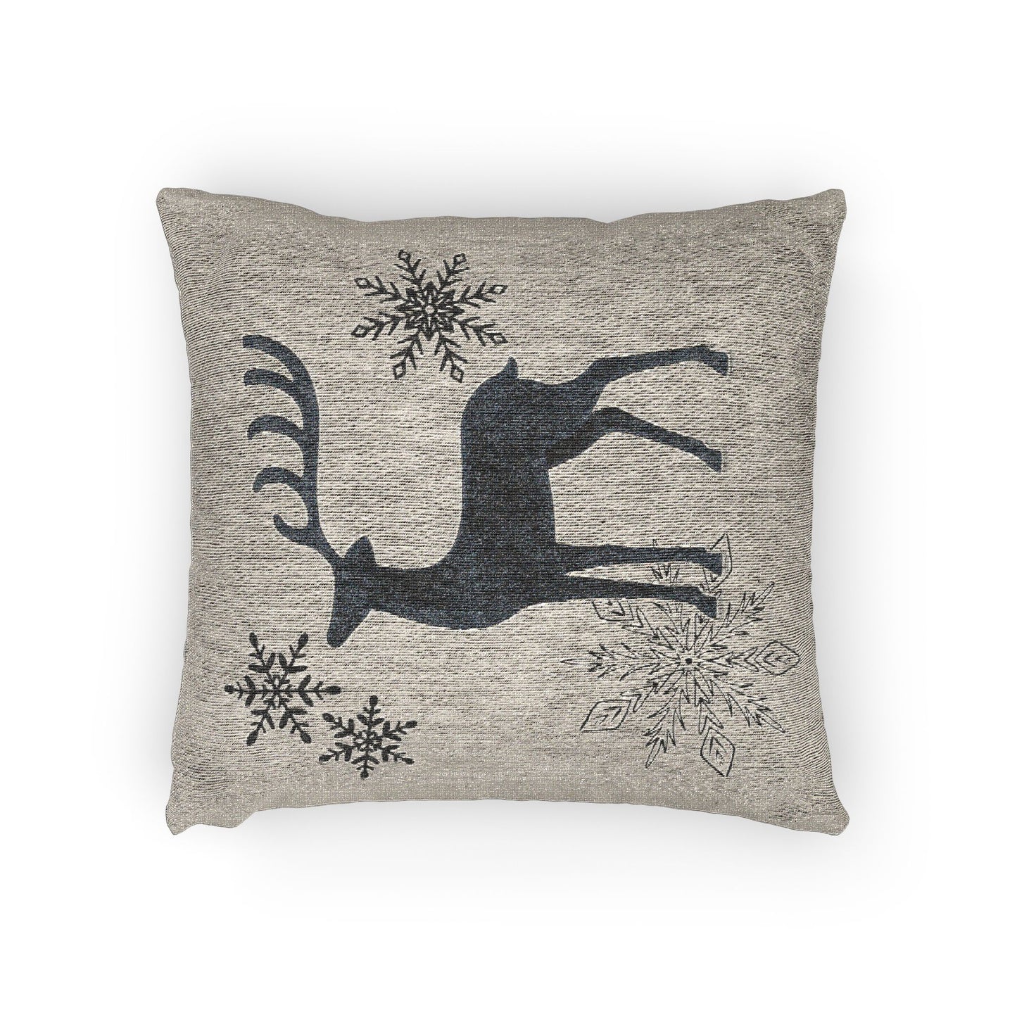 Mushroom Gray Scandinavian Reindeer Christmas Pillow, Neutral Winter Decor