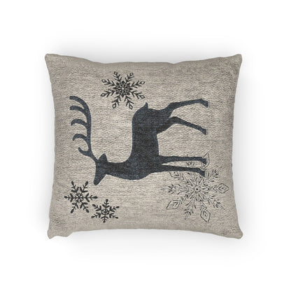 Mushroom Gray Scandinavian Reindeer Christmas Pillow, Neutral Winter Decor
