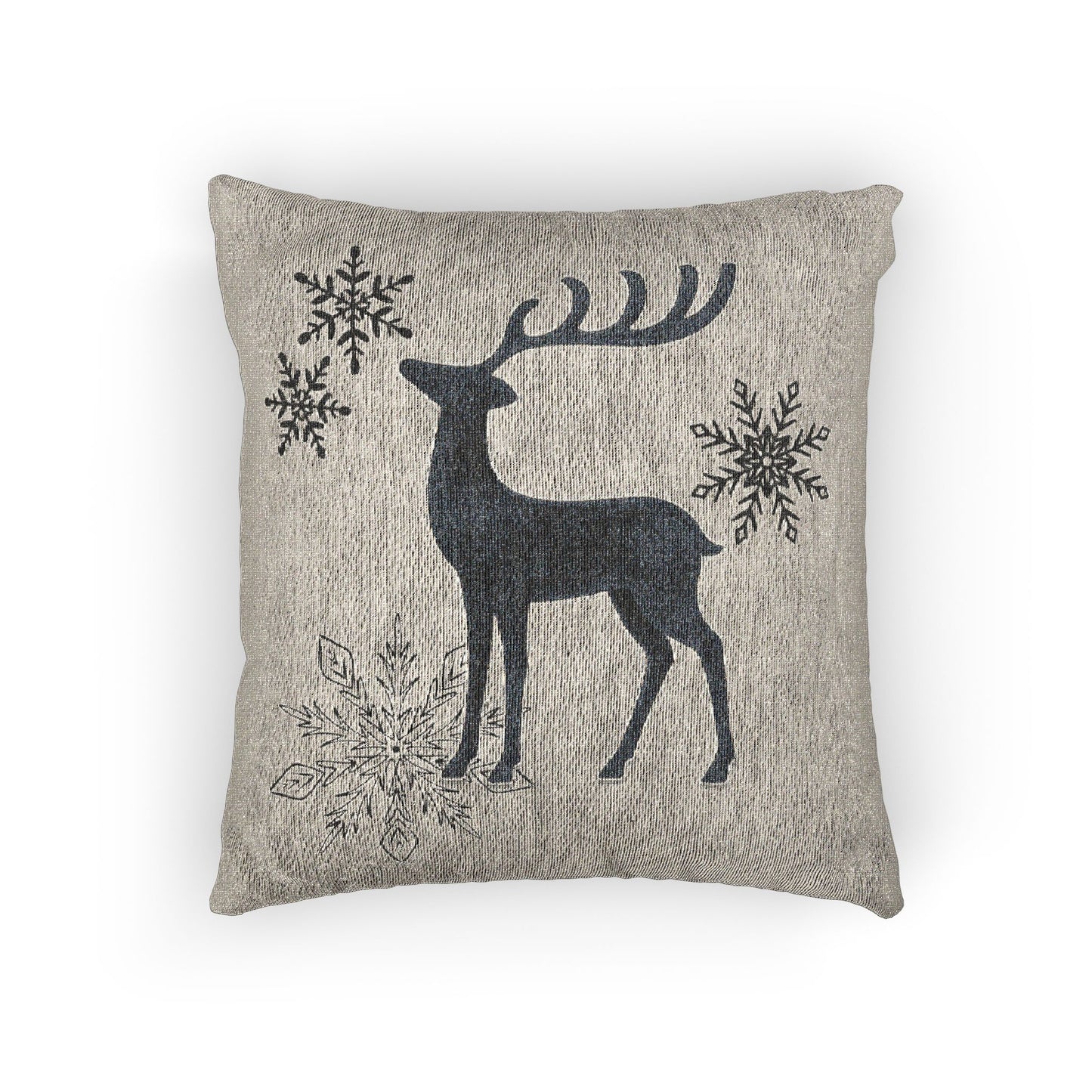 Mushroom Gray Scandinavian Reindeer Christmas Pillow, Neutral Winter Decor