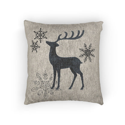Mushroom Gray Scandinavian Reindeer Christmas Pillow, Neutral Winter Decor