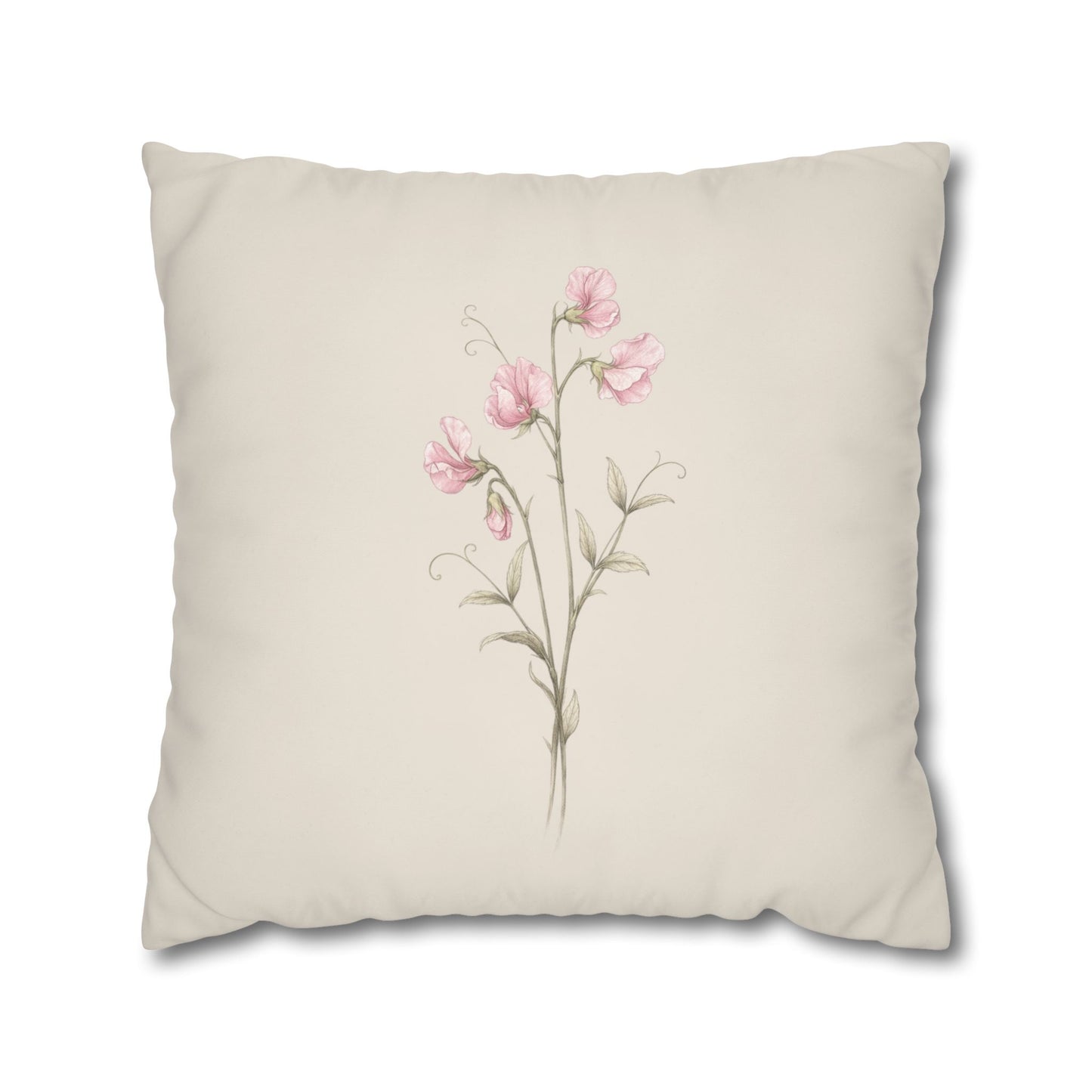 Sweet Pea Botanical Pillow Cover in a Soft Neutral for a Calm, Layered Home