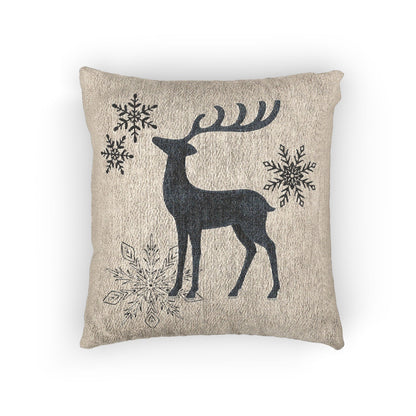 Warm Oatmeal Reindeer and Snowflakes Woven Pillow | Holiday Deer Throw Pillow