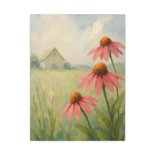Pink Coneflower Wall Art Print, Cottagecore Floral Decor, Botanical Wildflower Artwork, Large Flower Wall Art for Home