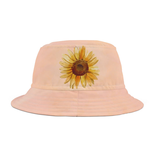 Sunflower Watercolor Printed Bucket Hat | Peach Garden Hat for Women