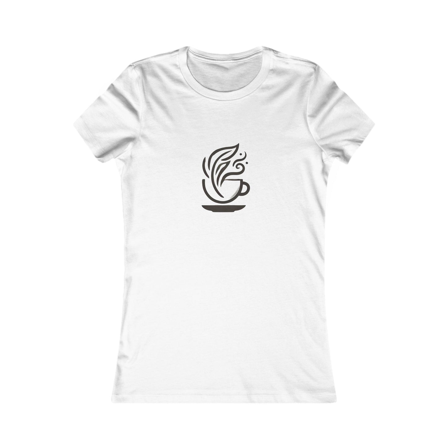 White-Coffee & Leaves Minimalist T-Shirt – Boho Coffee Lover & Plant Enthusiast Tee