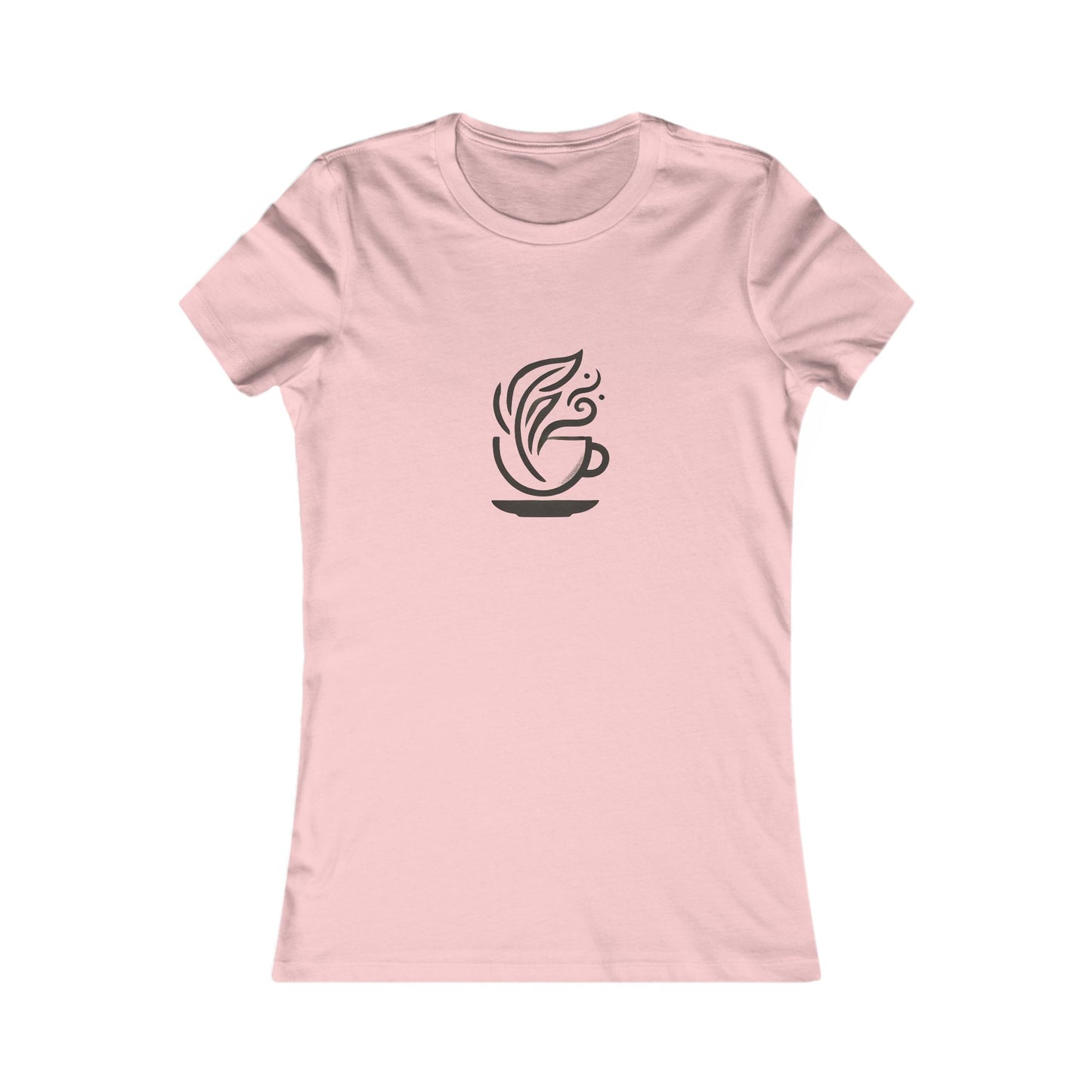Pink-Coffee & Leaves Minimalist T-Shirt – Boho Coffee Lover & Plant Enthusiast Tee
