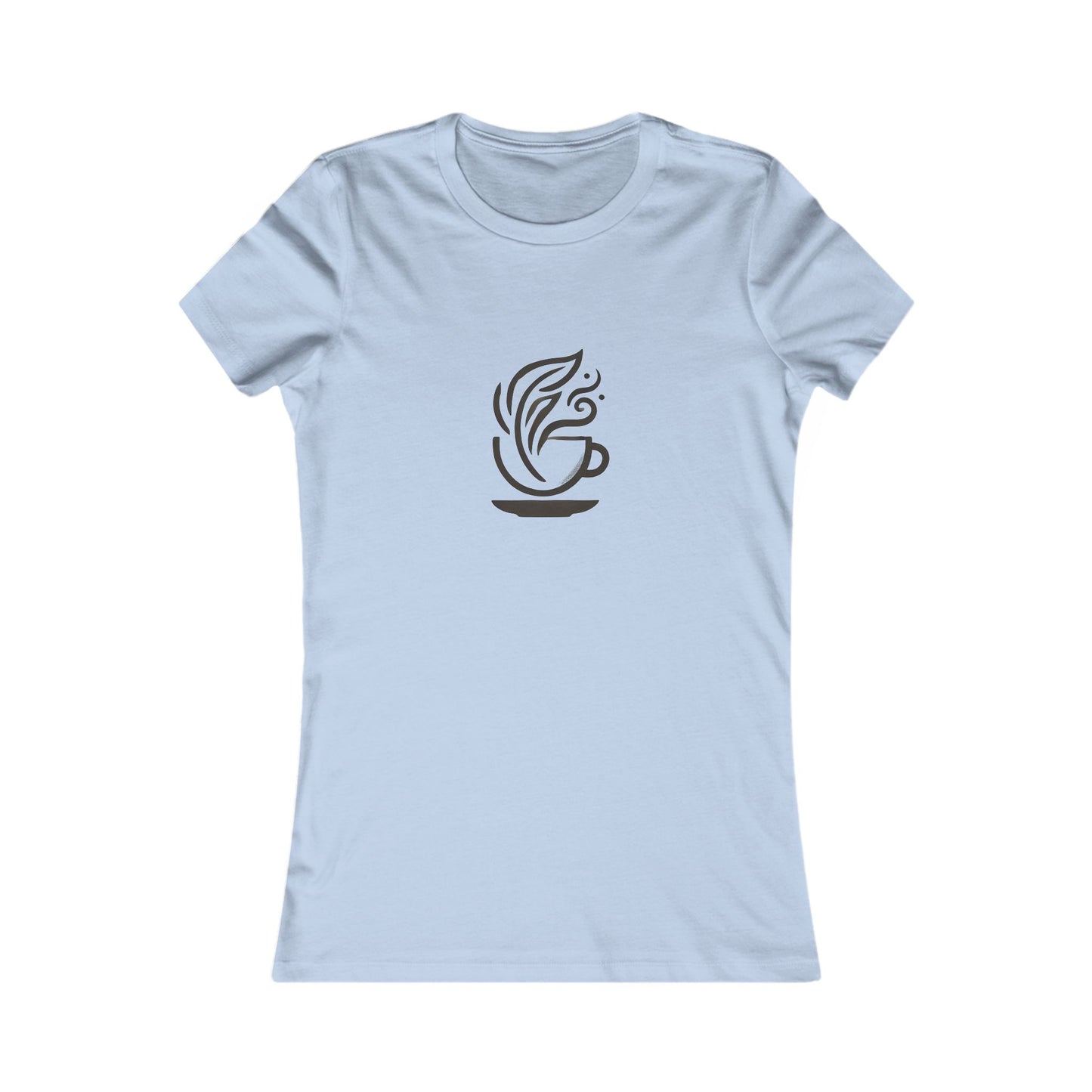 Blue-Coffee & Leaves Minimalist T-Shirt – Boho Coffee Lover & Plant Enthusiast Tee