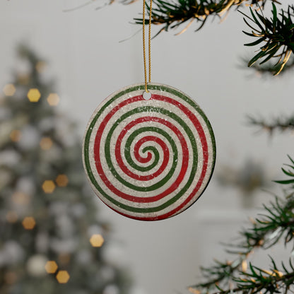 A retro peppermint swirl ornament inspired by mid-century Christmas decor