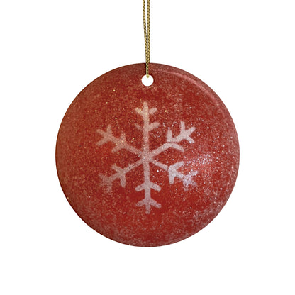 Red, sparkly snowflake ornament with classic Christmas charm