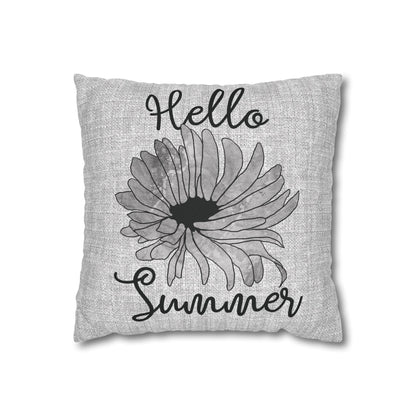 Hello Summer Throw Pillow Cover – Farmhouse Sunflower Decorative Cushion for Couch, Bed, or Patio Decor