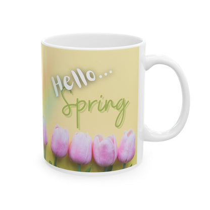 Hello Spring Tulip Mug – Cheerful Floral Coffee Cup for Spring Lovers