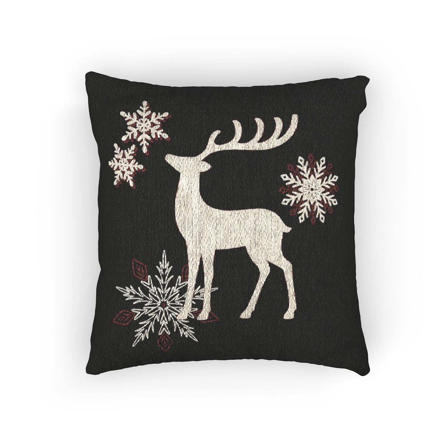 Reindeer and Snowflakes Woven Pillow | Holiday Deer Throw Pillow