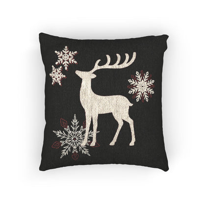 Reindeer and Snowflakes Woven Pillow | Holiday Deer Throw Pillow