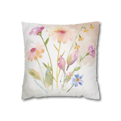 Watercolor Wildflower Pillow Cover – Soft Floral Throw Pillow Case for Couch, Bed, or Farmhouse Decor