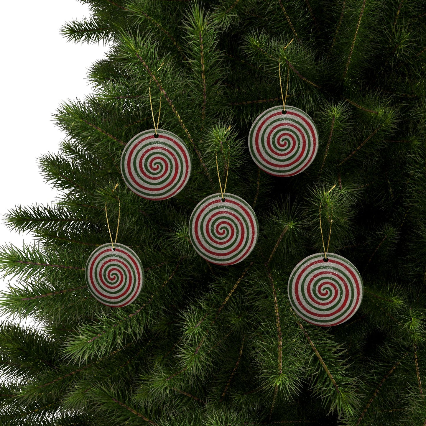 A retro peppermint swirl ornament inspired by mid-century Christmas decor