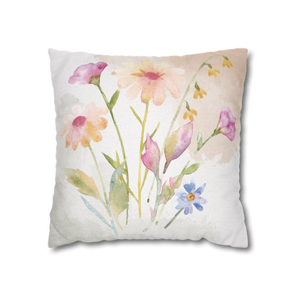 Watercolor Wildflower Pillow Cover – Soft Floral Throw Pillow Case for Couch, Bed, or Farmhouse Decor