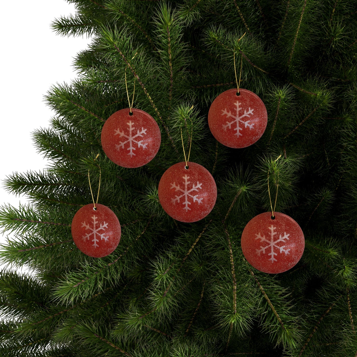 Red, sparkly snowflake ornament with classic Christmas charm