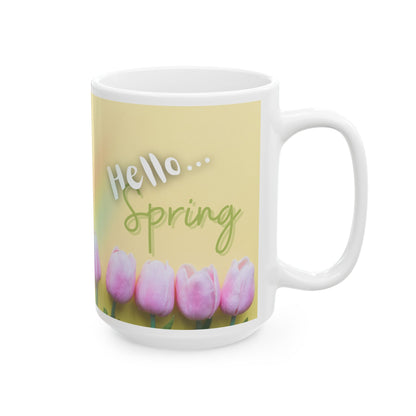Hello Spring Tulip Mug – Cheerful Floral Coffee Cup for Spring Lovers