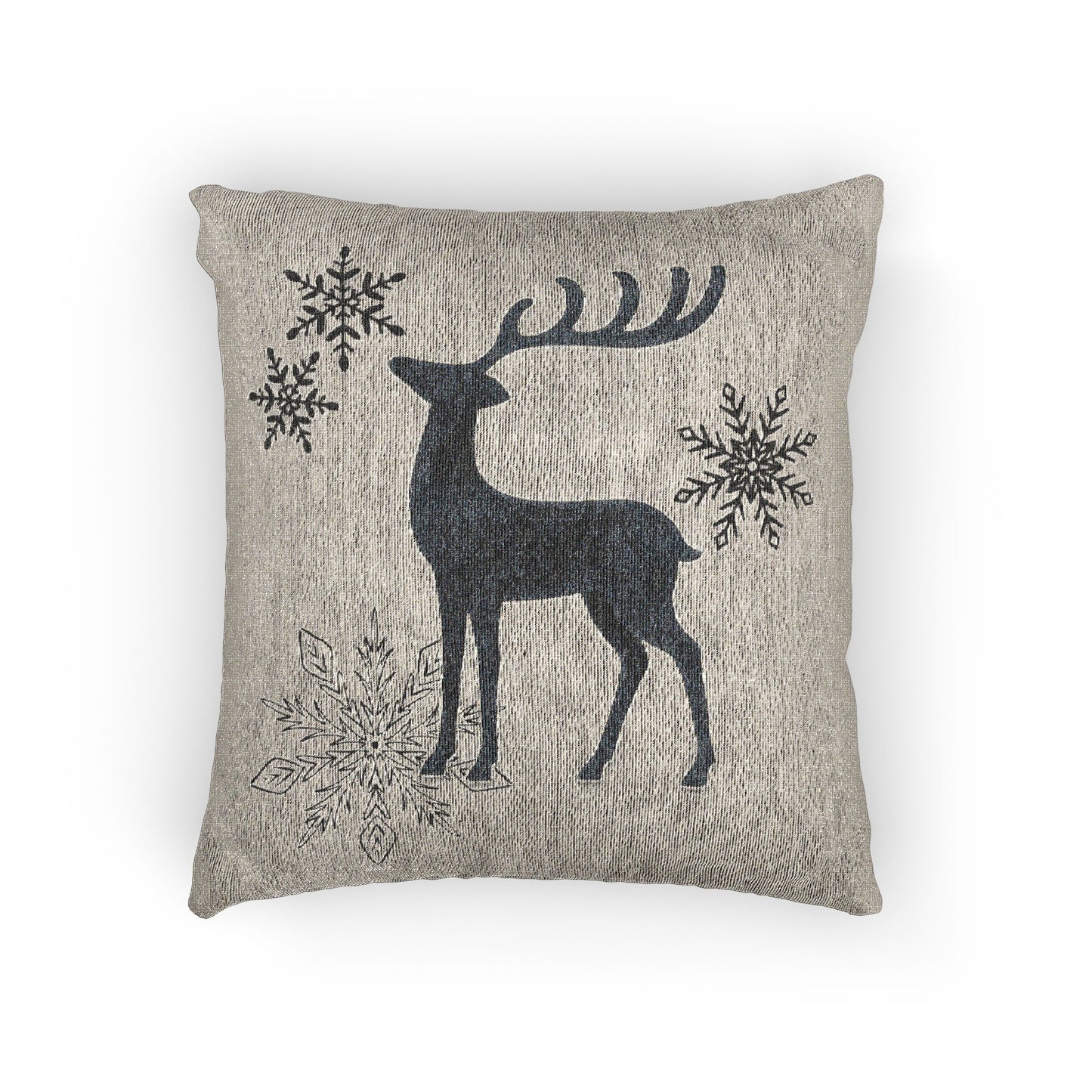Mushroom Gray Scandinavian Reindeer Christmas Pillow, Neutral Winter Decor