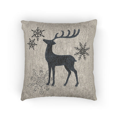 Mushroom Gray Scandinavian Reindeer Christmas Pillow, Neutral Winter Decor