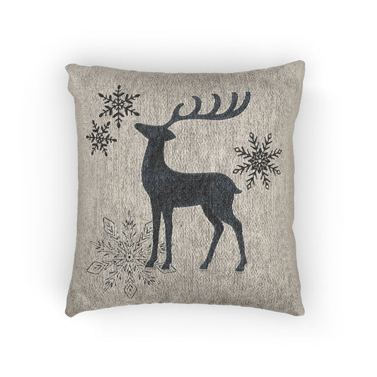 Mushroom Gray Scandinavian Reindeer Christmas Pillow, Neutral Winter Decor