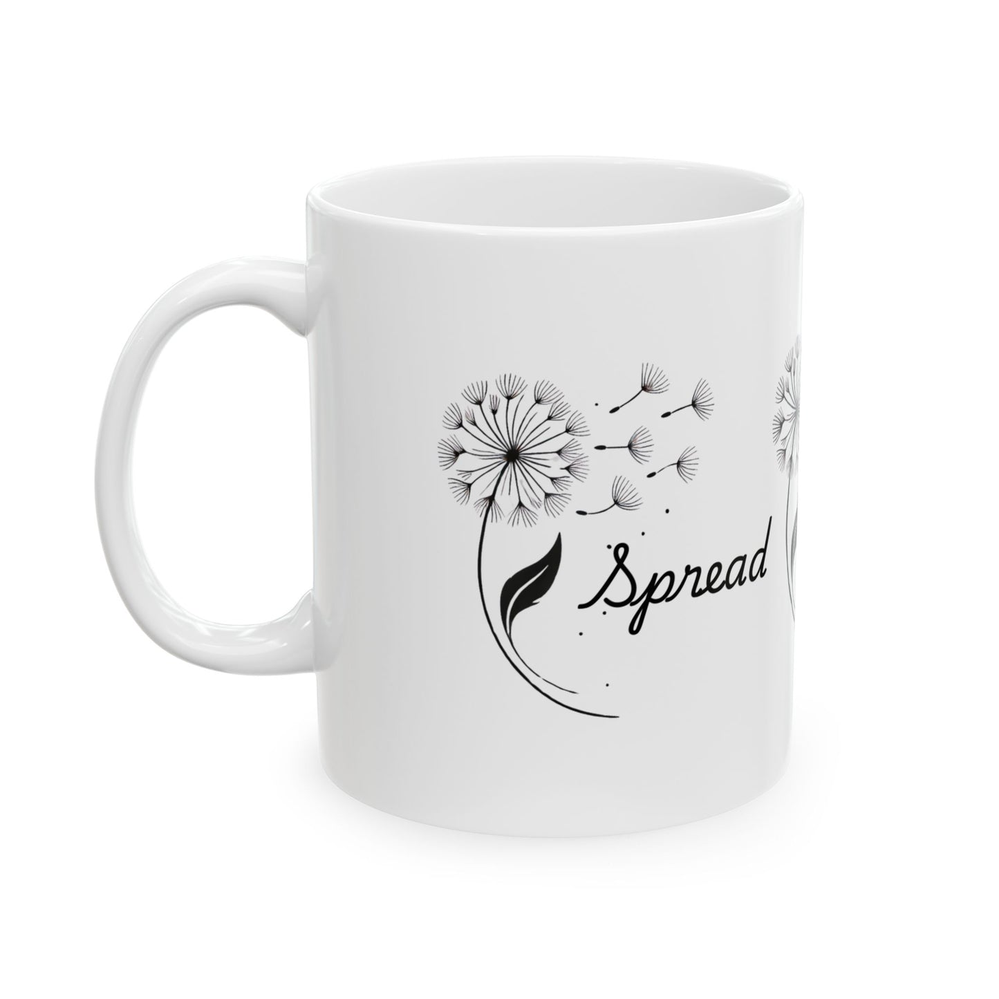 Spread Your Seeds Dandelion Mug – Botanical Coffee Cup with Inspirational Quote