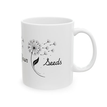 Spread Your Seeds Dandelion Mug – Botanical Coffee Cup with Inspirational Quote