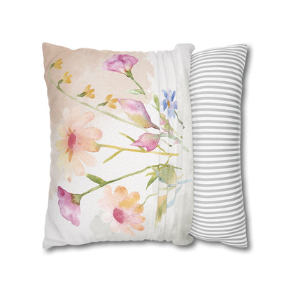 Watercolor Wildflower Pillow Cover – Soft Floral Throw Pillow Case for Couch, Bed, or Farmhouse Decor