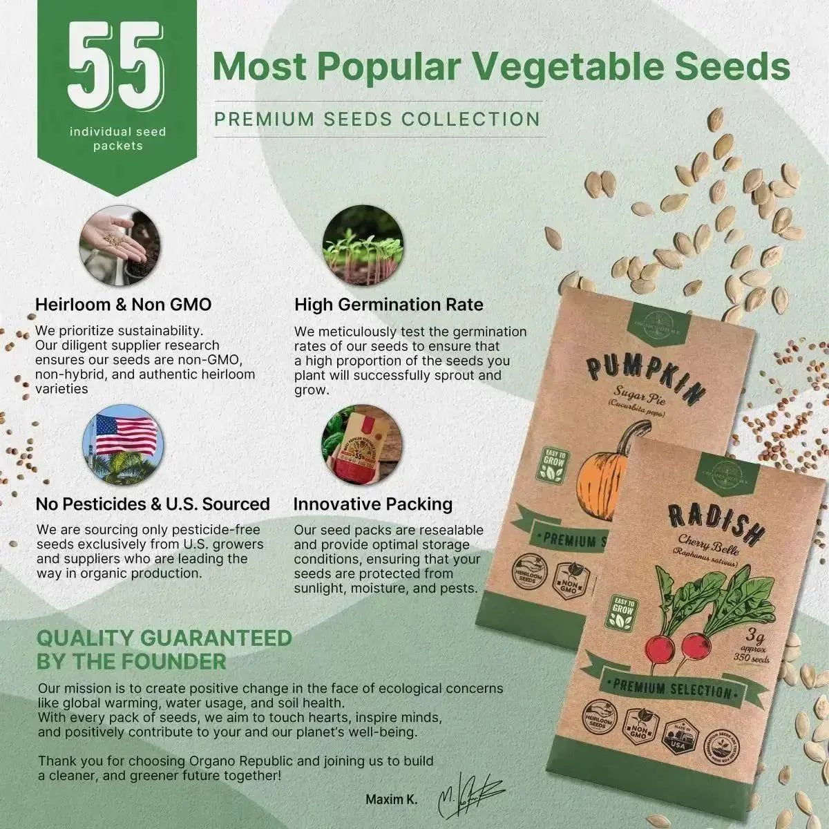 55 Vegetable Seeds Variety Pack - Non-Gmo Heirloom Seeds for Planting Vegetables and Fruits
