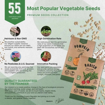 55 Vegetable Seeds Variety Pack - Non-Gmo Heirloom Seeds for Planting Vegetables and Fruits