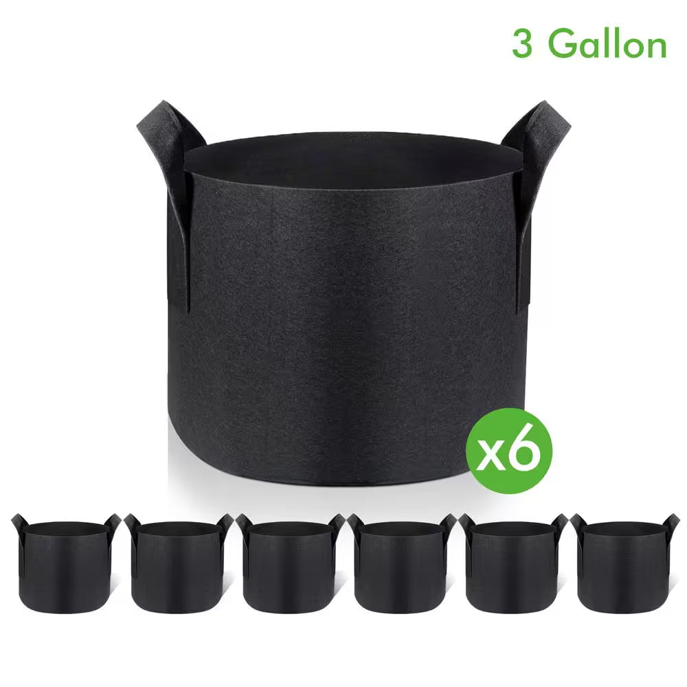 3 Gal. Black Fabric Planting Containers and Pots Planter with Handles (Set of 6)